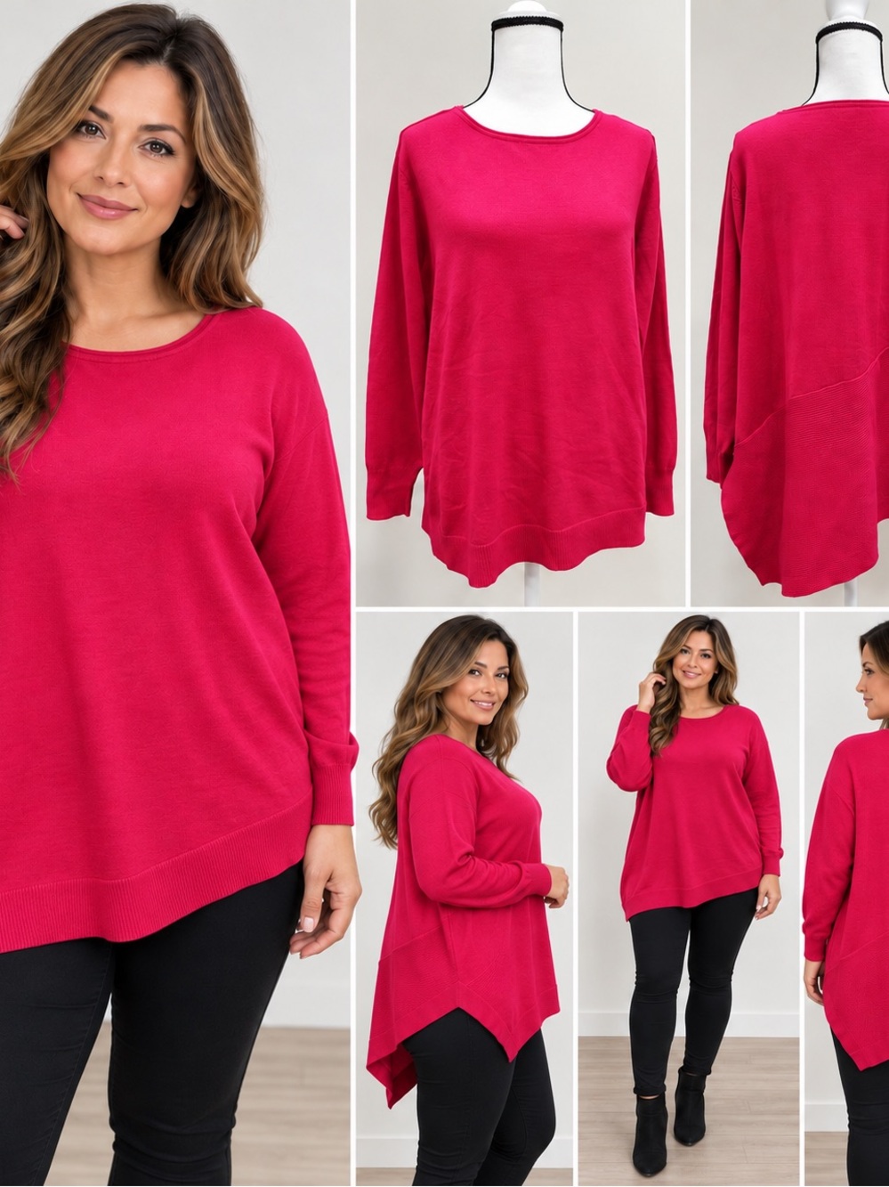 Avenue Hot Red Long-Sleeve Relaxed Asymmetric Hem Sweater Plus 18W-20W New